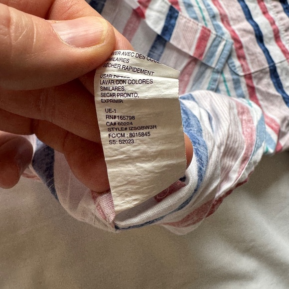 Izod Saltwater Men's Short Sleeve Striped Button Up Shirt Red White Blue Size XL - Picture 8 of 12